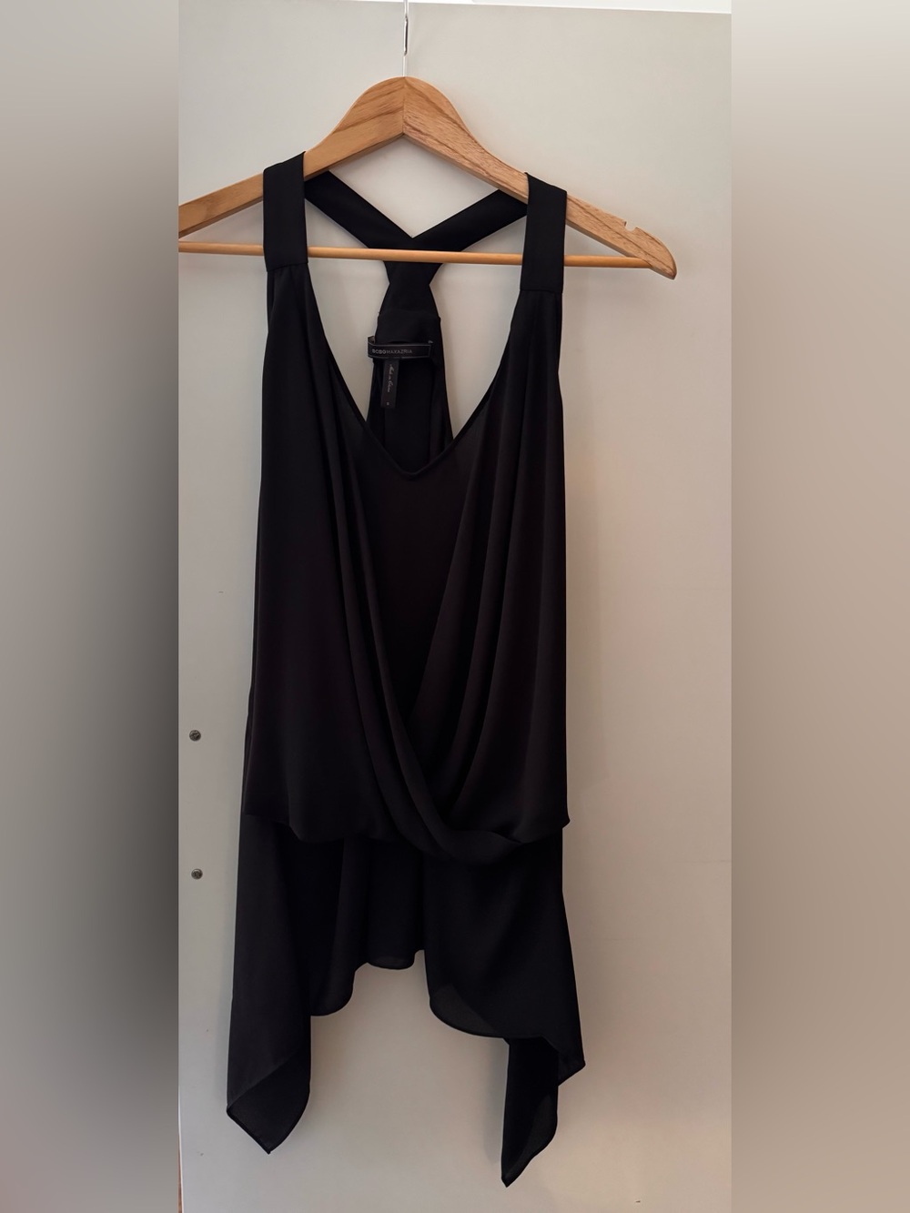 BCBGMAXAZRIA Solange Black Draped High-Low Top Size Small